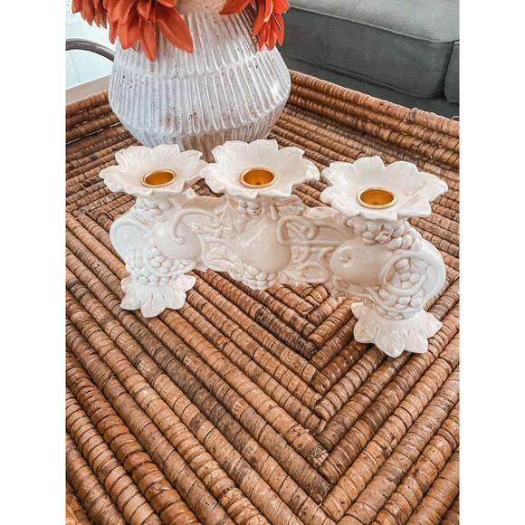 Vintage Hallmark Taper Candle Holder Floral Fruit Cream Mantle Centerpiece Decor - Picture 1 of 11